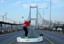 Golfing Istanbul Tiger Woods drives from Asia to Europe