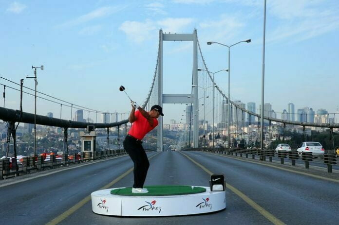 Tiger Woods drives from Asia to Europe